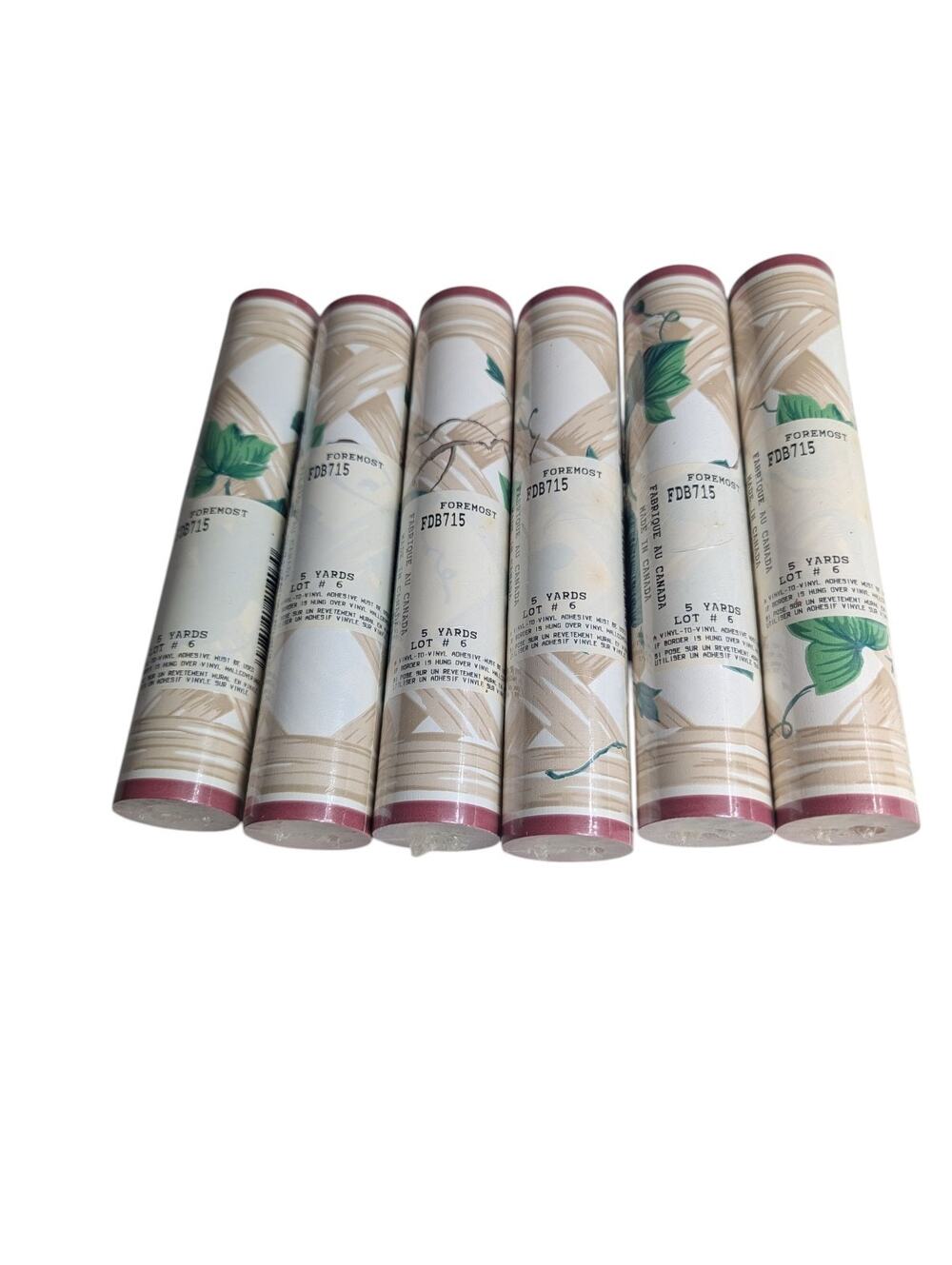 6 Rolls Sealed Vintage Foremost Wallpaper Border 5 Yd Floral Green Leaves FDB715
